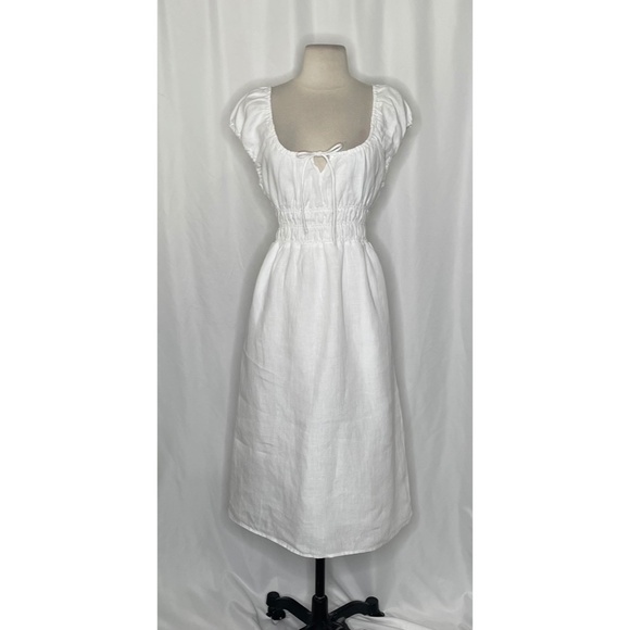 NWT!! J. CREW Cap Sleeve Midi Dress Linen Solid White Smocked Medium Petite MP - Picture 3 of 14